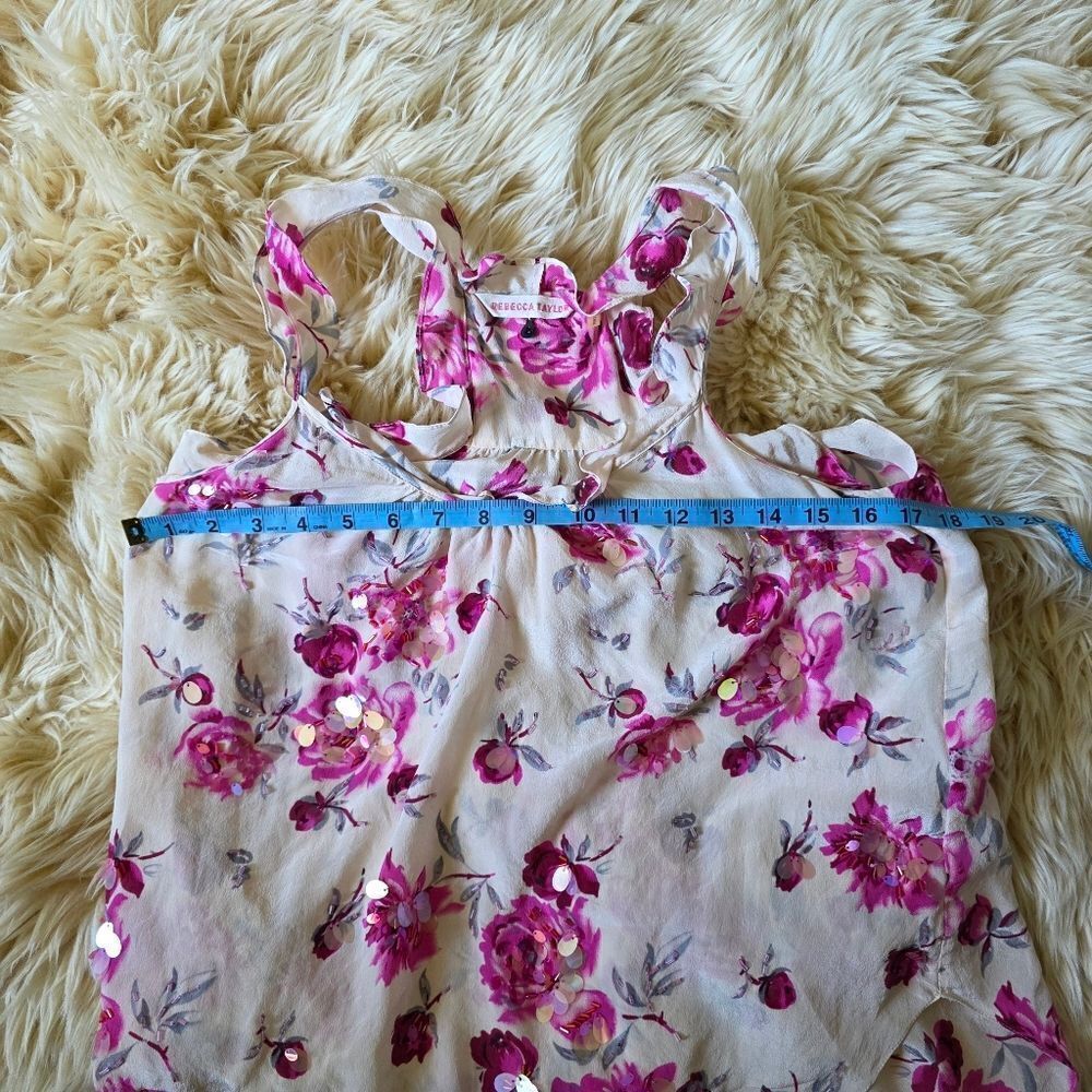 Rebecca Taylor 100% Silk Rose Garden Pink Sequin Beaded Ruffle Blouse Size 2 - Picture 7 of 9